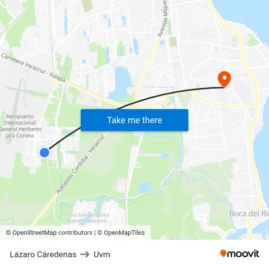 Lázaro Cáredenas to Uvm map
