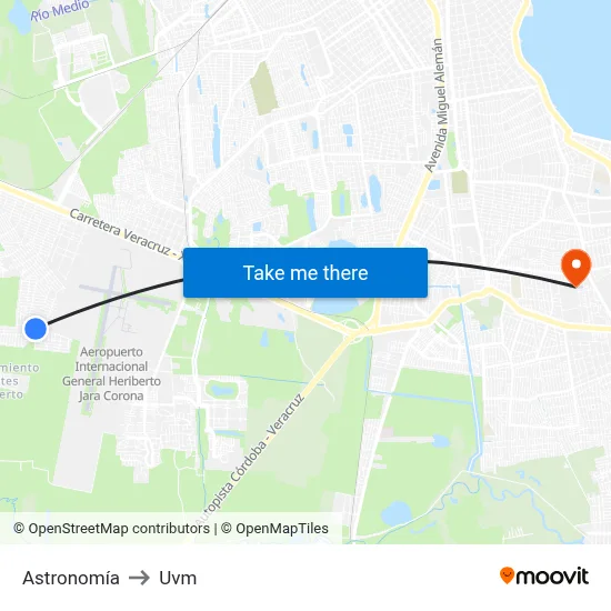 Astronomía to Uvm map