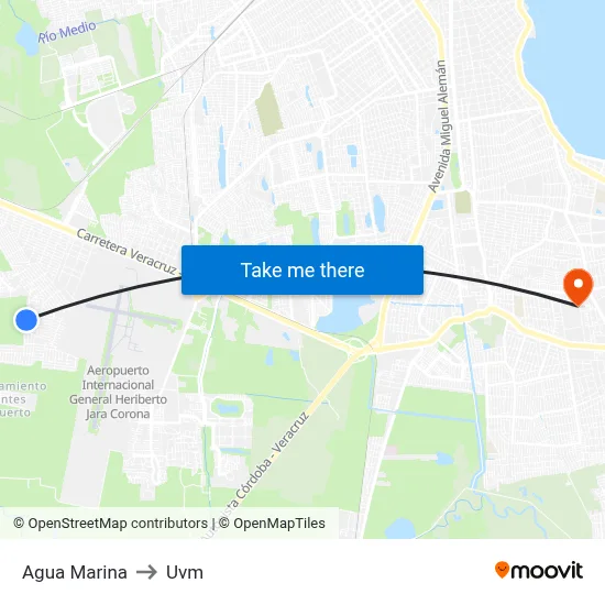 Agua Marina to Uvm map