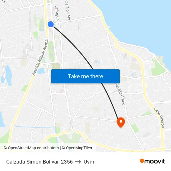 Calzada Simón Bolívar, 2356 to Uvm map
