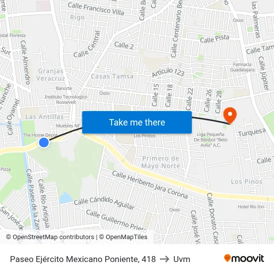 Paseo Ejército Mexicano Poniente, 418 to Uvm map