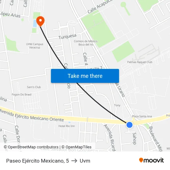Paseo Ejército Mexicano, 5 to Uvm map