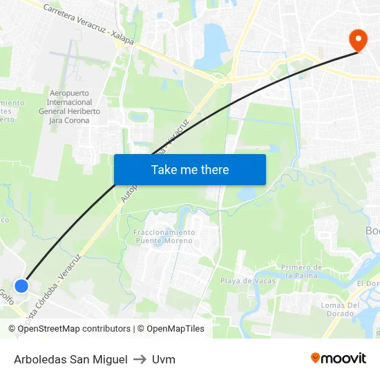 Arboledas San Miguel to Uvm map
