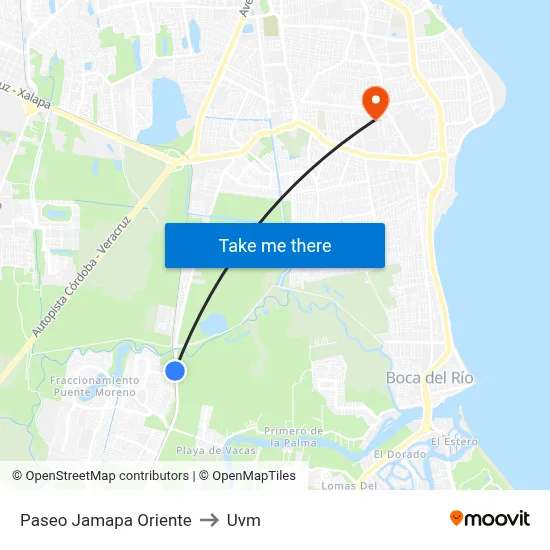 Paseo Jamapa Oriente to Uvm map