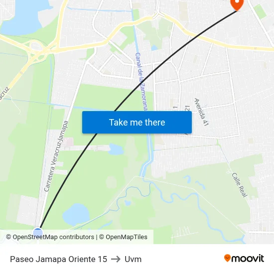 Paseo Jamapa Oriente 15 to Uvm map