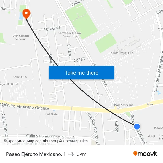 Paseo Ejército Mexicano, 1 to Uvm map