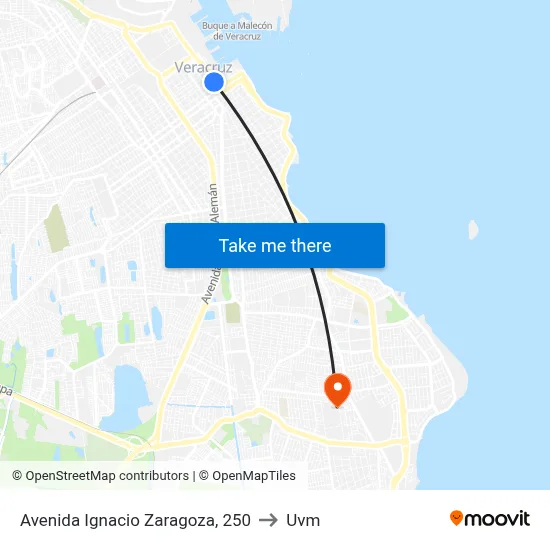 Avenida Ignacio Zaragoza, 250 to Uvm map