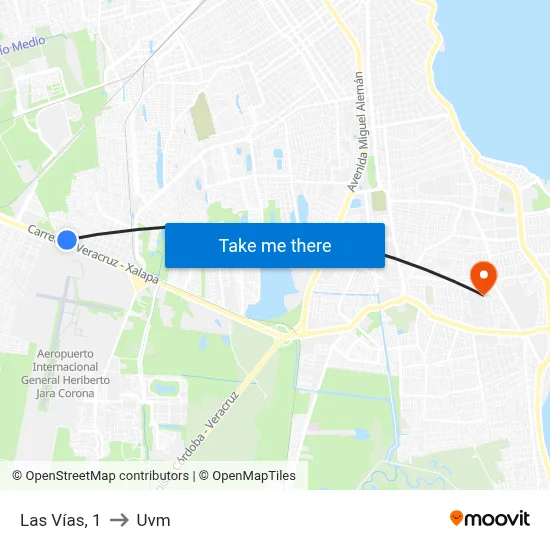 Las Vías, 1 to Uvm map