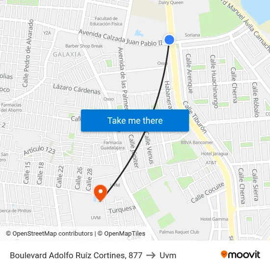 Boulevard Adolfo Ruíz Cortines, 877 to Uvm map