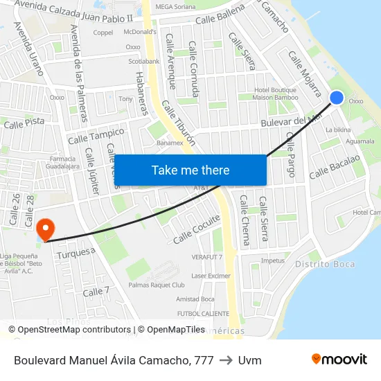Boulevard Manuel Ávila Camacho, 777 to Uvm map