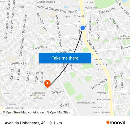 Avenida Habaneras, 40 to Uvm map