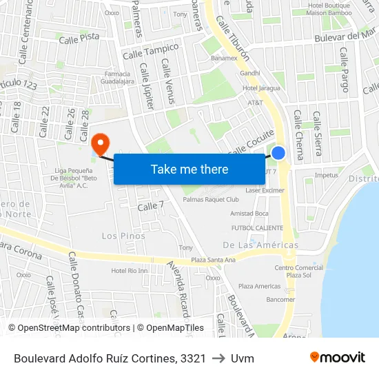 Boulevard Adolfo Ruíz Cortines, 3321 to Uvm map