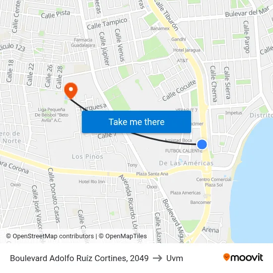 Boulevard Adolfo Ruíz Cortines, 2049 to Uvm map