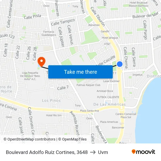 Boulevard Adolfo Ruíz Cortines, 3648 to Uvm map