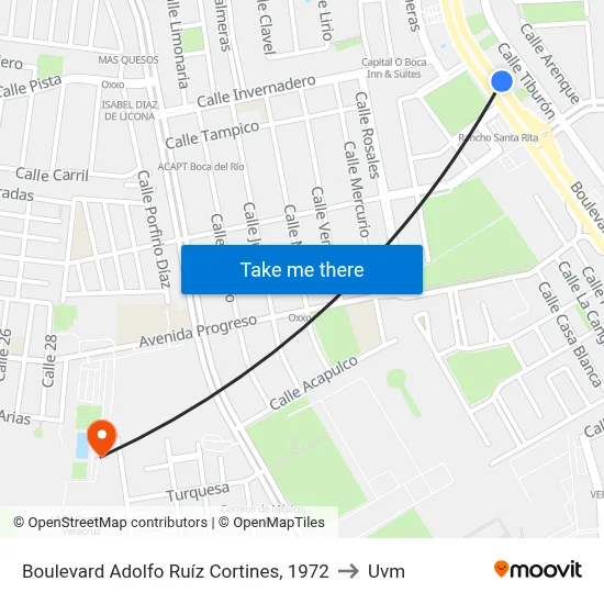 Boulevard Adolfo Ruíz Cortines, 1972 to Uvm map