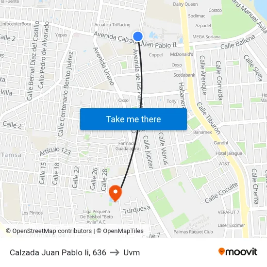 Calzada Juan Pablo Ii, 636 to Uvm map