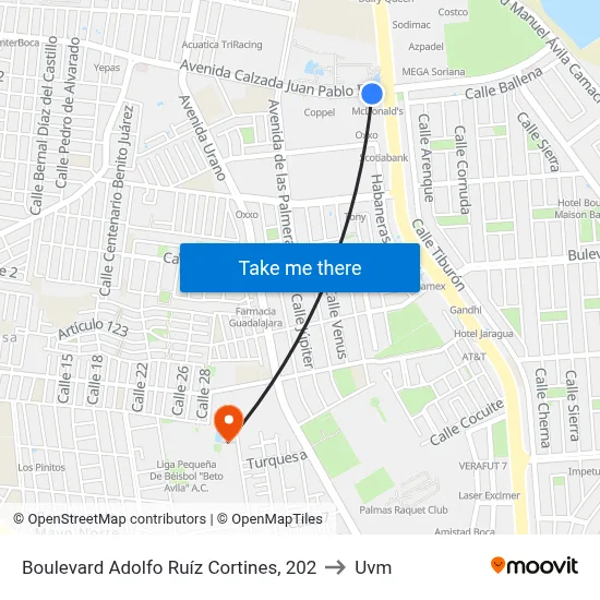 Boulevard Adolfo Ruíz Cortines, 202 to Uvm map