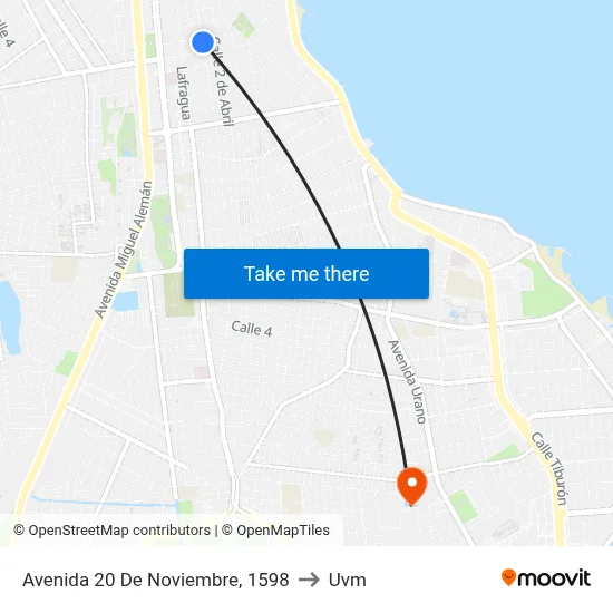 Avenida 20 De Noviembre, 1598 to Uvm map