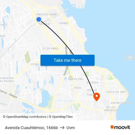 Avenida Cuauhtémoc, 1666b to Uvm map