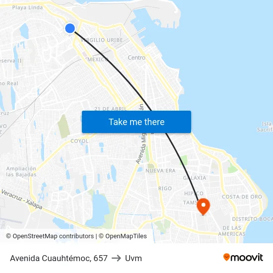 Avenida Cuauhtémoc, 657 to Uvm map