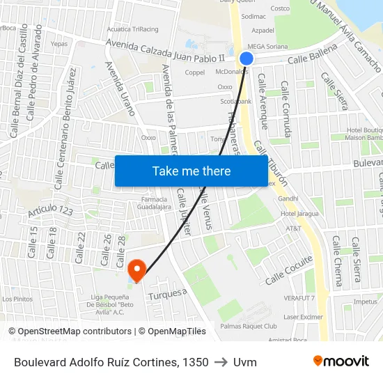 Boulevard Adolfo Ruíz Cortines, 1350 to Uvm map