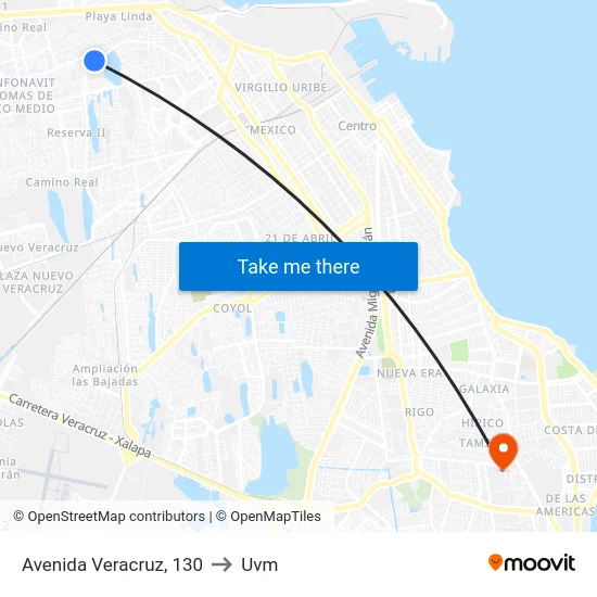 Avenida Veracruz, 130 to Uvm map