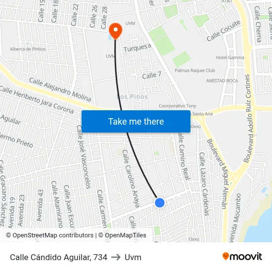 Calle Cándido Aguilar, 734 to Uvm map