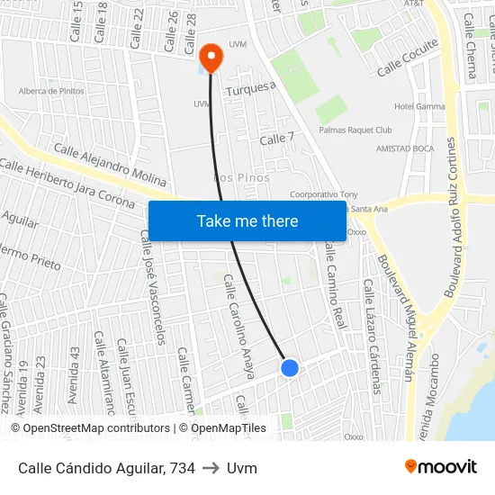 Calle Cándido Aguilar, 734 to Uvm map