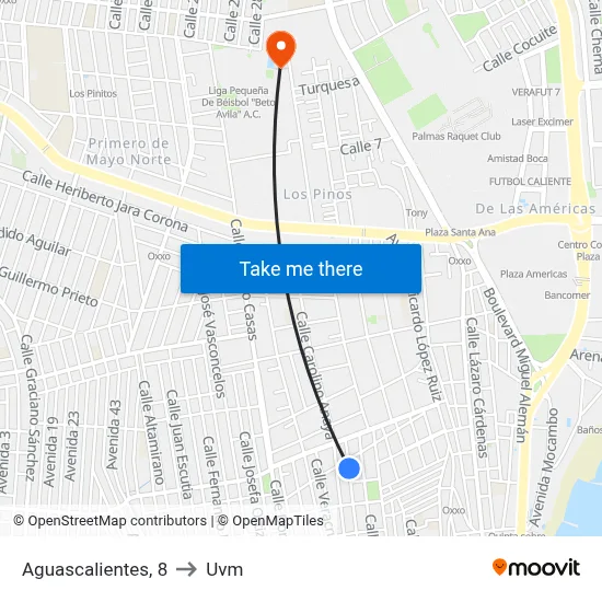 Aguascalientes, 8 to Uvm map