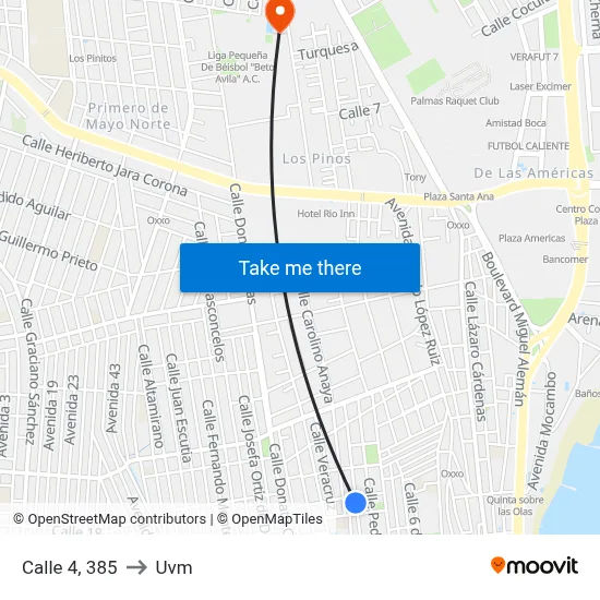 Calle 4, 385 to Uvm map