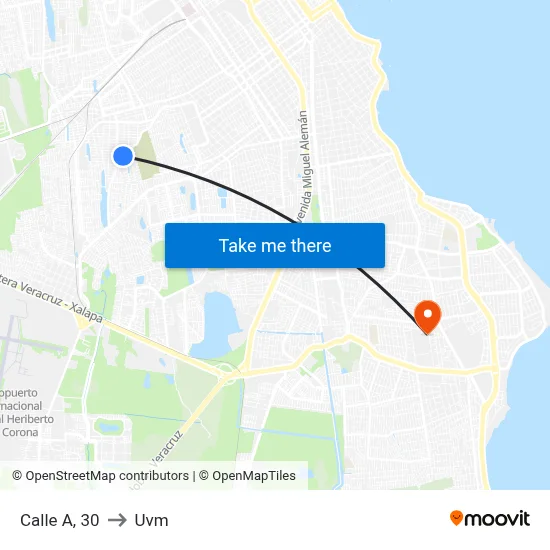 Calle A, 30 to Uvm map