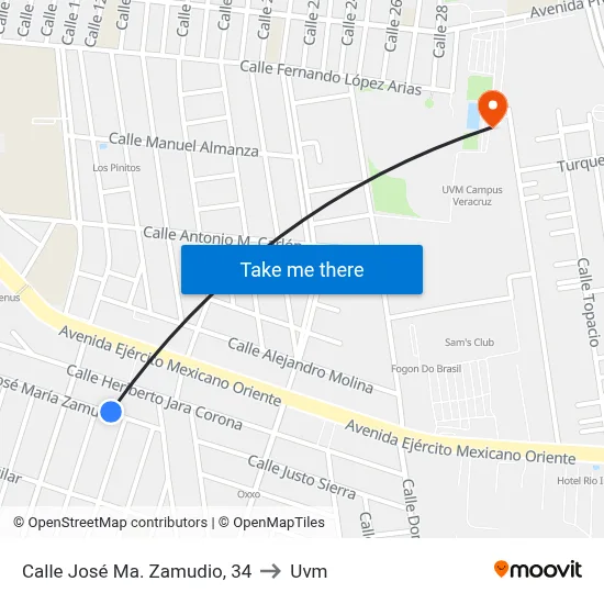 Calle José Ma. Zamudio, 34 to Uvm map