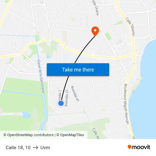 Calle 18, 10 to Uvm map