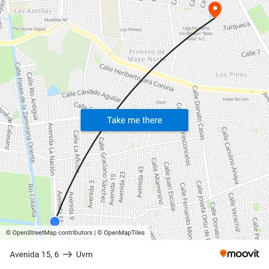 Avenida 15, 6 to Uvm map