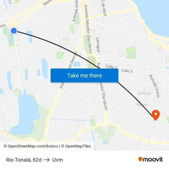 Río Tonalá, 62d to Uvm map