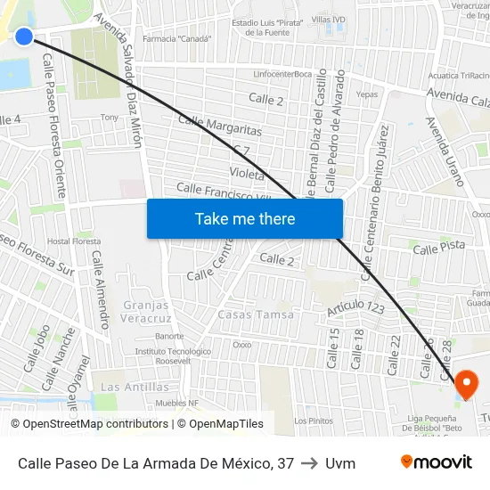 Calle Paseo De La Armada De México, 37 to Uvm map