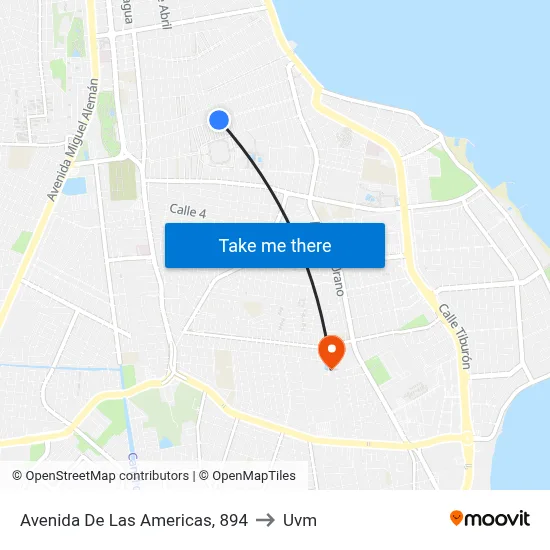 Avenida De Las Americas, 894 to Uvm map