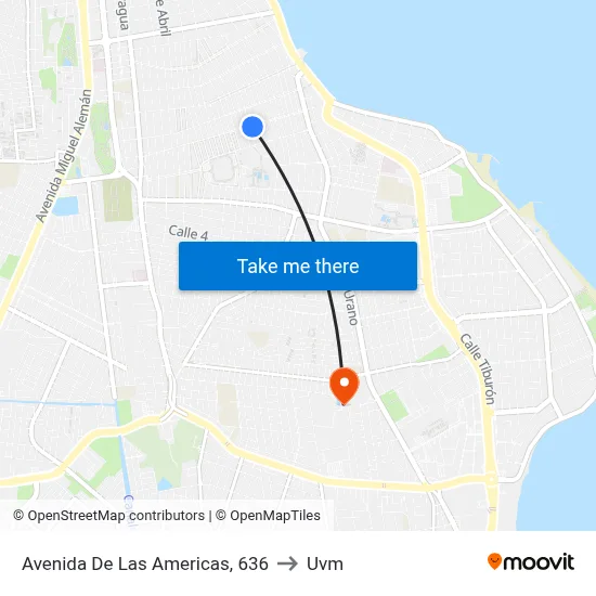 Avenida De Las Americas, 636 to Uvm map