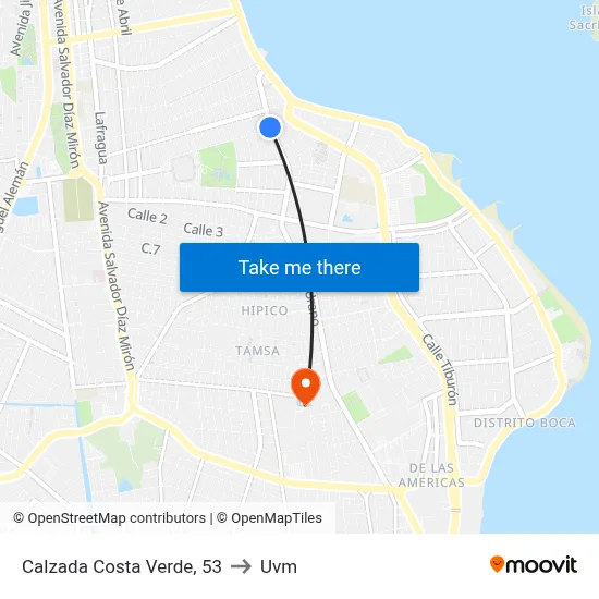 Calzada Costa Verde, 53 to Uvm map