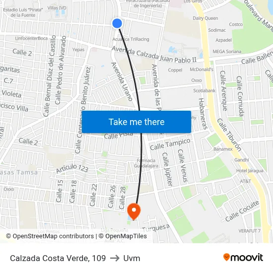 Calzada Costa Verde, 109 to Uvm map
