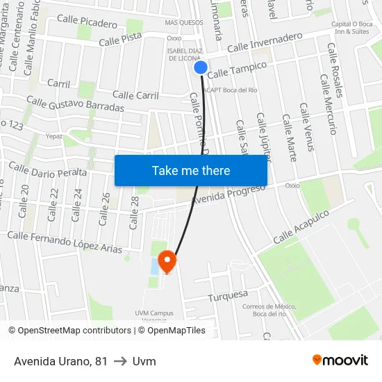 Avenida Urano, 81 to Uvm map