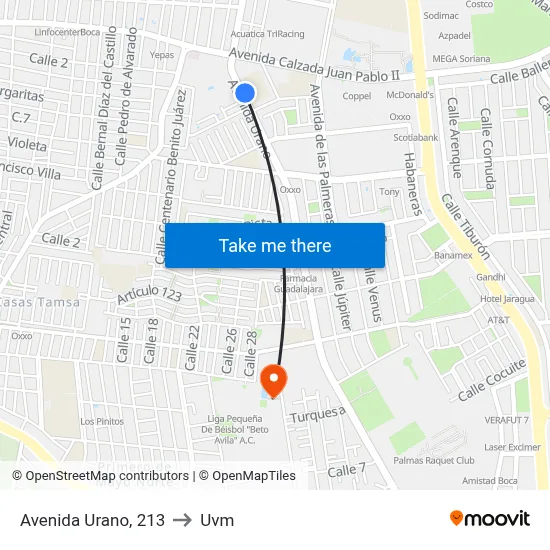 Avenida Urano, 213 to Uvm map
