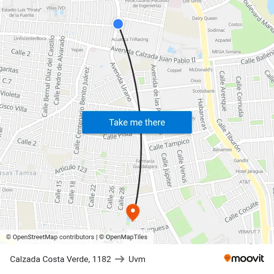 Calzada Costa Verde, 1182 to Uvm map