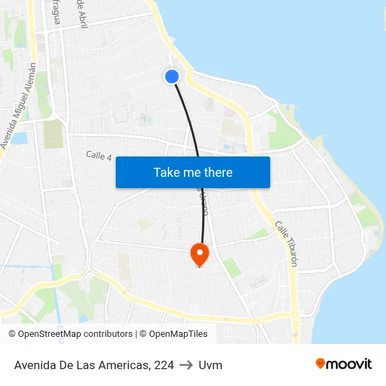 Avenida De Las Americas, 224 to Uvm map