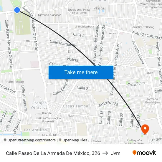 Calle Paseo De La Armada De México, 326 to Uvm map
