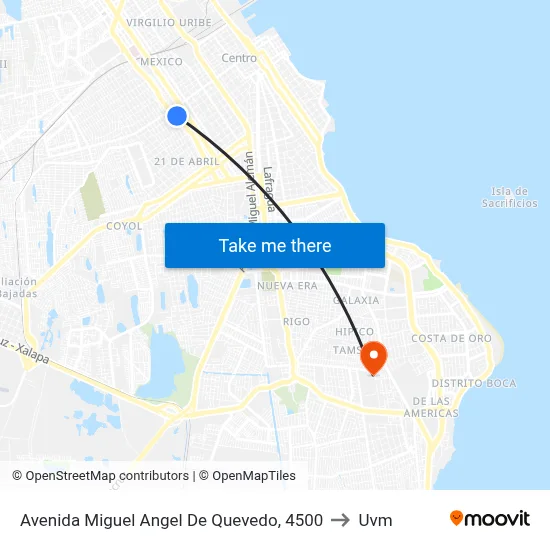 Avenida Miguel Angel De Quevedo, 4500 to Uvm map