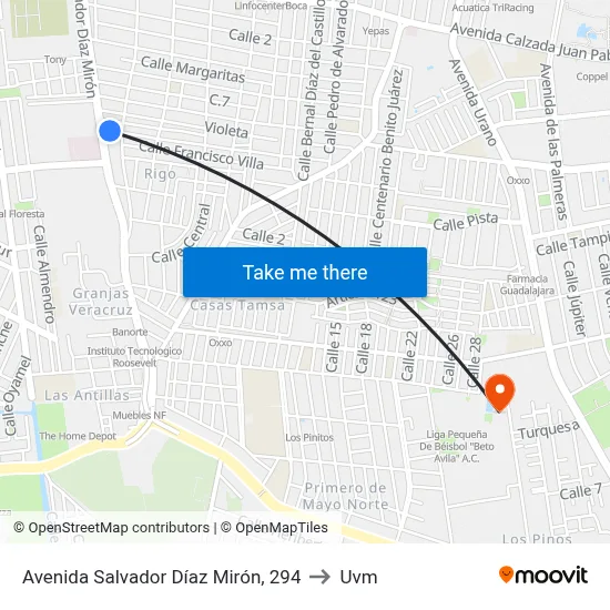 Avenida Salvador Díaz Mirón, 294 to Uvm map