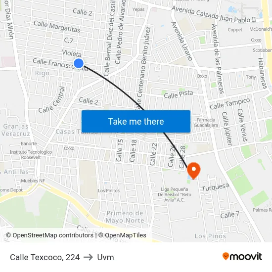 Calle Texcoco, 224 to Uvm map