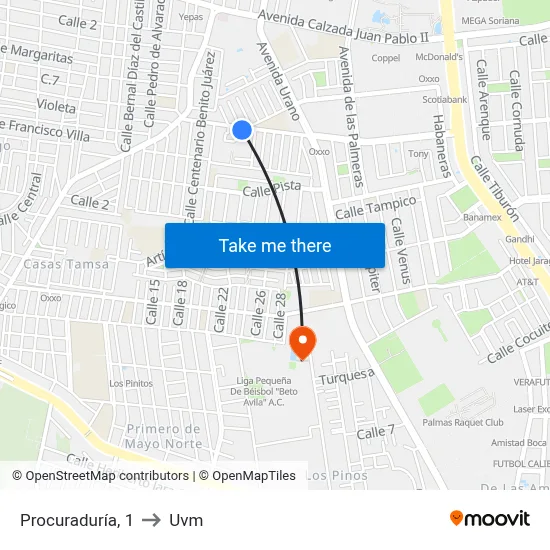 Procuraduría, 1 to Uvm map