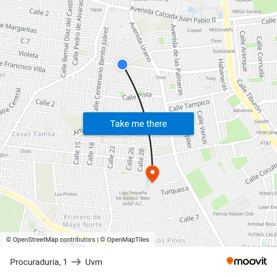 Procuraduría, 1 to Uvm map
